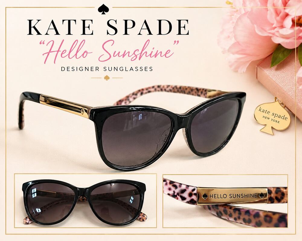 Kate Spade New York Hello Sunshine Cat Eye Sunglasses Black Leopard Gold Accent